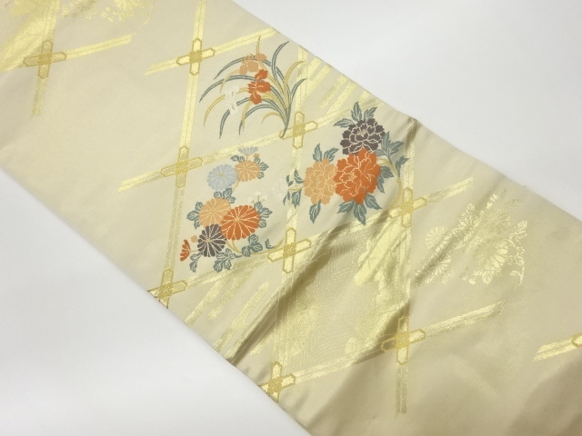 JAPANESE KIMONO / VINTAGE NAGOYA OBI / WOVEN FLOWER & GRID